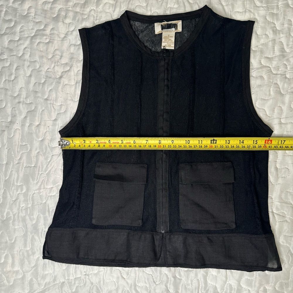 Black Sheer Utility Vest Layering Piece Linen Zip-Up Sleeveless Top Size Small - Picture 11 of 12